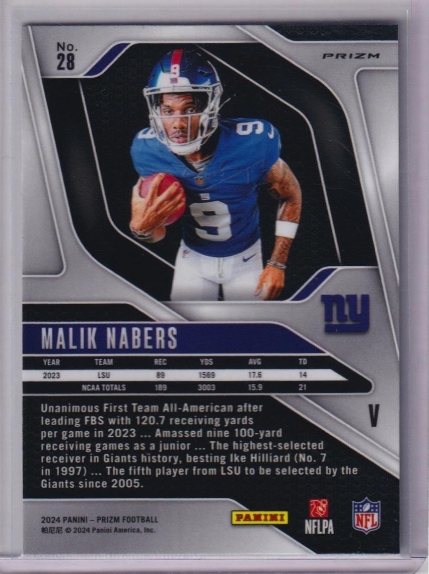 2024 Panini Prizm #28 Malik Nabers Rookie Variations Silver Prizm