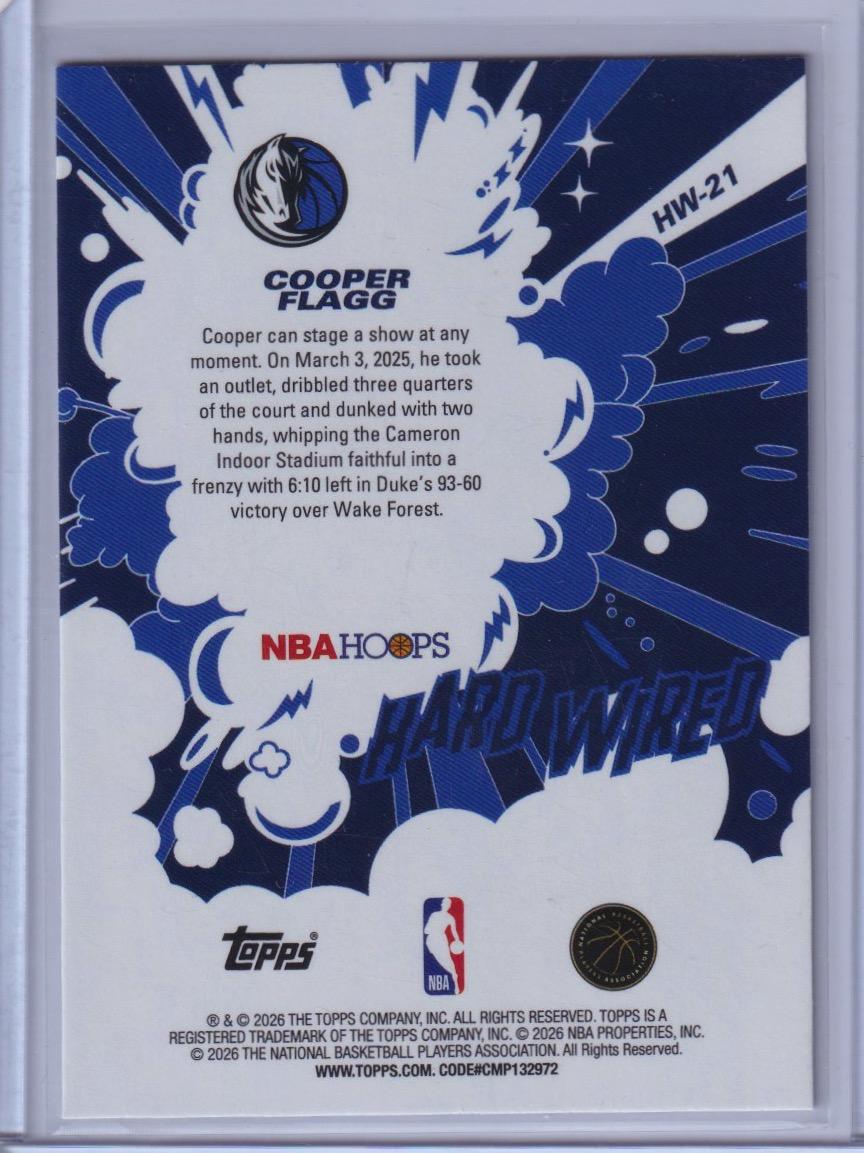 2025-26 Hoops #HW-21 Cooper Flagg Hard Wired Orange Hoops