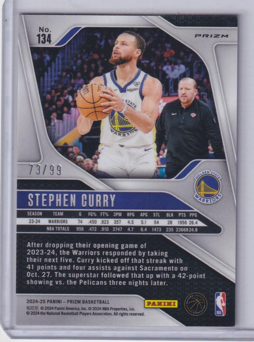2024-25 Panini Prizm #134 Stephen Curry Prizms Blue Pulsar #/99
