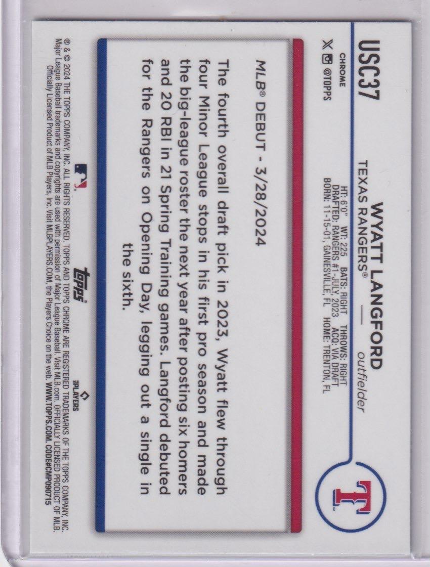 2024 Topps Chrome Update #USC37 Wyatt Langford Aqua RayWave Refractors #/199