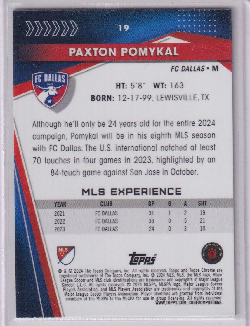 2024 Topps Chrome MLS #19 Paxton Pomykal Blue Refractor #/150