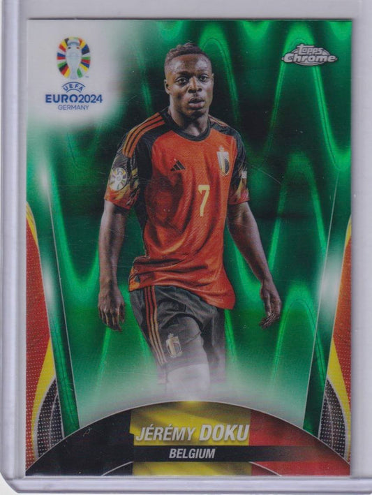 2024 Topps Chrome UEFA EURO #18 Jérémy Doku Green Ray Wave Refractor