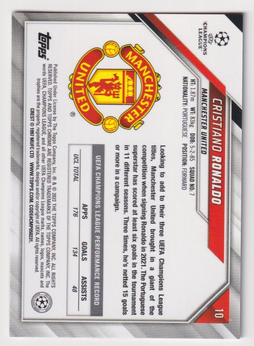 Topps Chrome 2021-2022 Cristiano Ronaldo UCL Card #10 Ray Wave Chrome