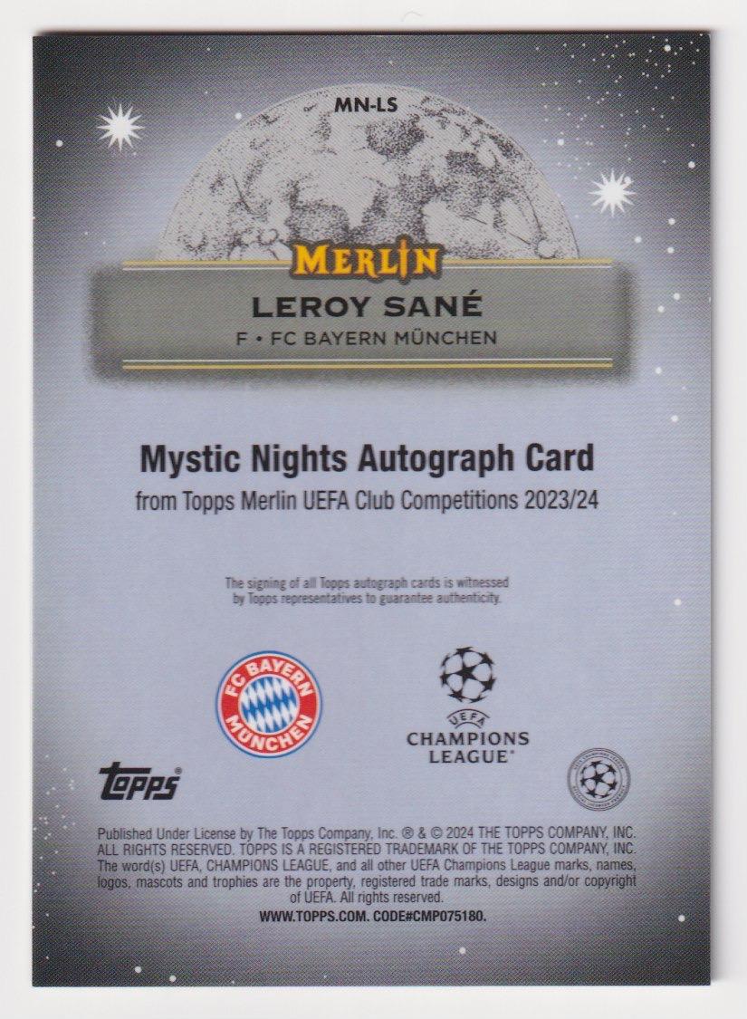2023-24 Merlin UEFA Club Competitions #MN-LS Leroy Sané Mystic Nights Auto