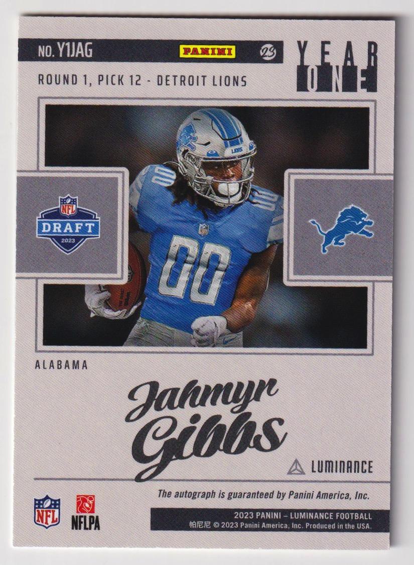 2023 Panini Luminance #Y1JAG Jahmyr Gibbs Year One Signatures RPS