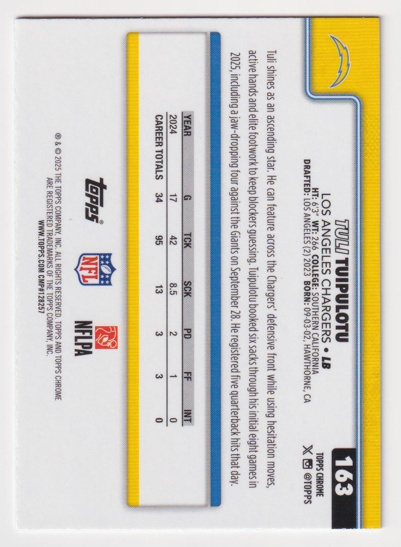 2025 Topps Chrome #163 Tuli Tuipulotu Blue Refractor #/150