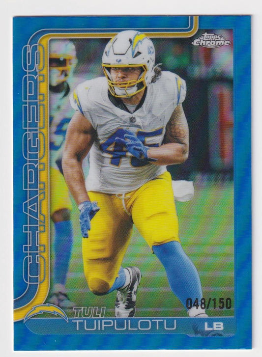 2025 Topps Chrome #163 Tuli Tuipulotu Blue Refractor #/150