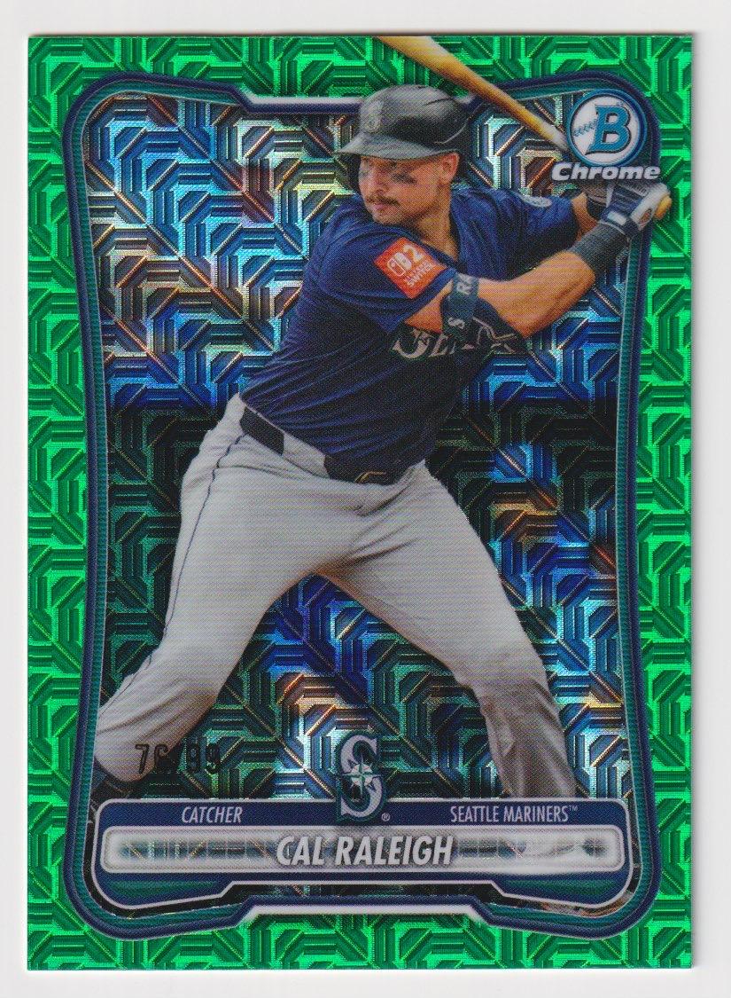 2026 Bowman #13 Cal Raleigh Chrome Mojo Green Refractors #/99
