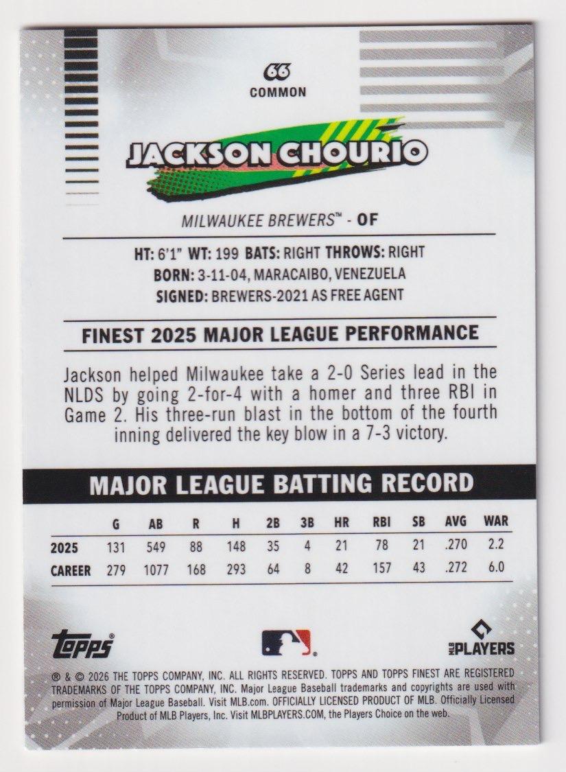 2026 Finest #66 Jackson Chourio Mini-Diamond Refractors