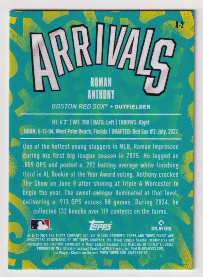 2026 Finest #A-2 Roman Anthony Arrivals
