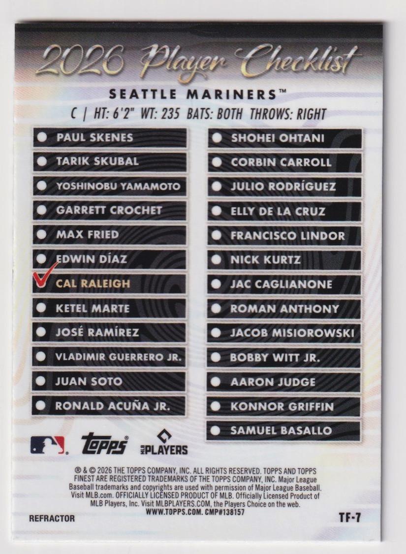 2026 Finest #TF-7 Cal Raleigh Topps Team Finest