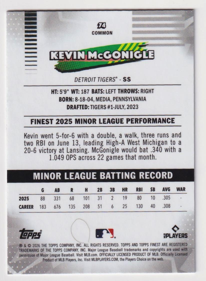 2026 Finest #74 Kevin McGonigle