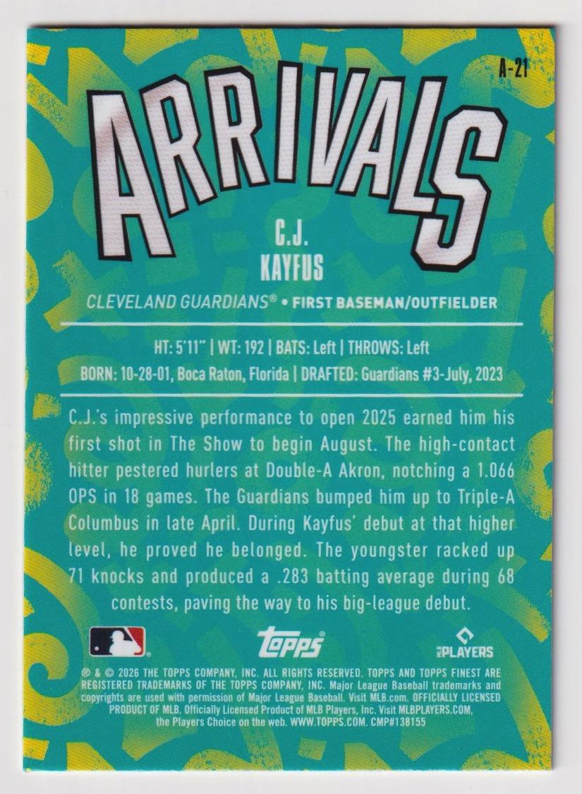 2026 Finest #A-21 C.J. Kayfus Arrivals