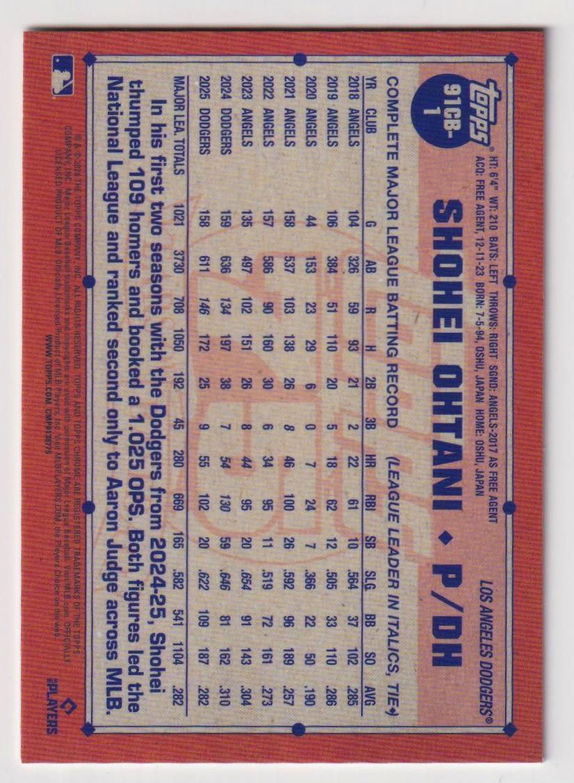 2026 Topps Chrome #91CB-1 Shohei Ohtani 1991 Topps Chrome Baseball