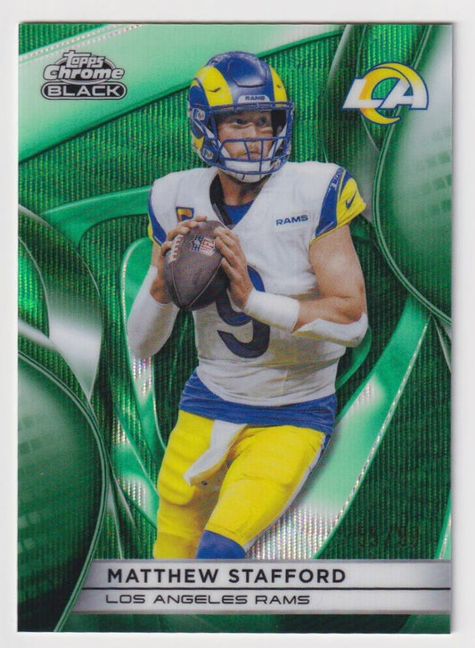 2025 Topps Chrome Black #61 Matthew Stafford Green Refractor #/99