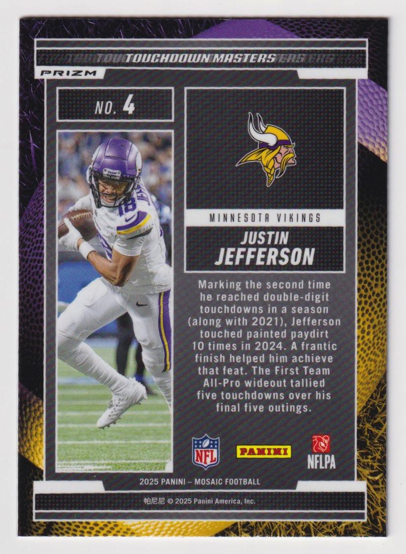 2025 Panini Mosaic #4 Justin Jefferson Touchdown Masters Mosaic Green
