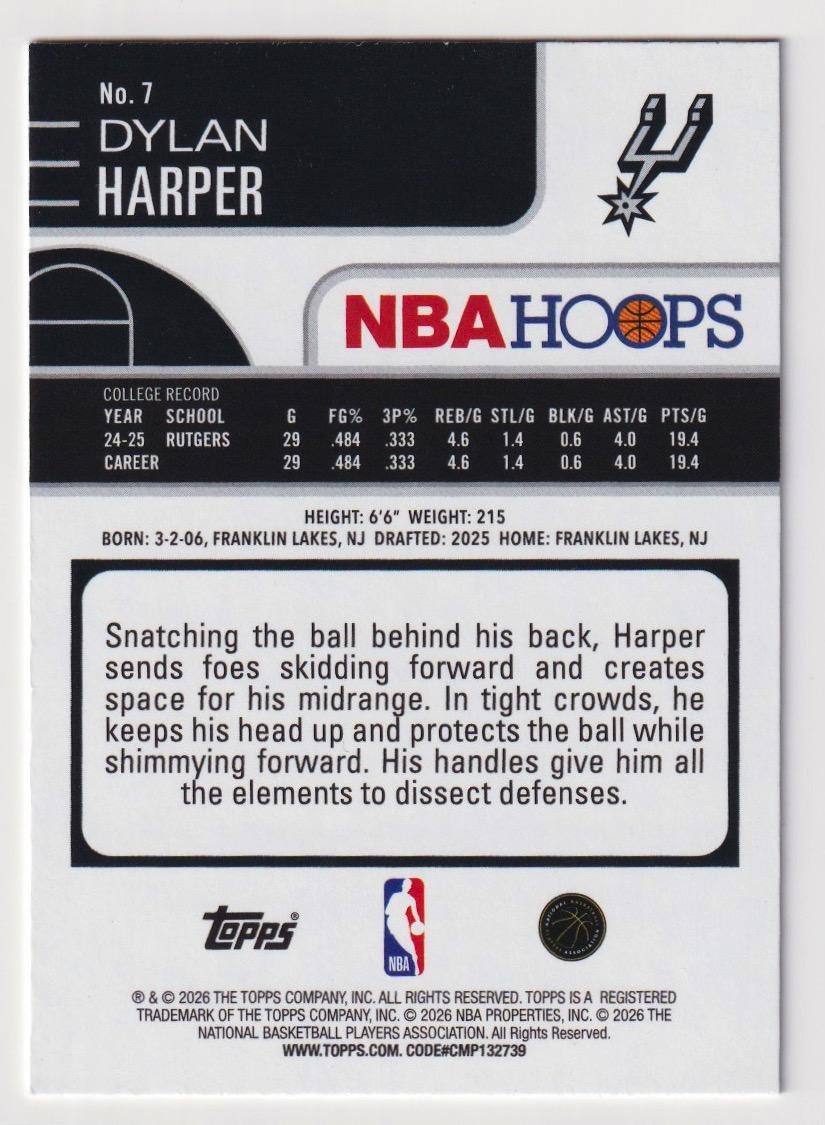 2025-26 Hoops #7 Dylan Harper Light Burst