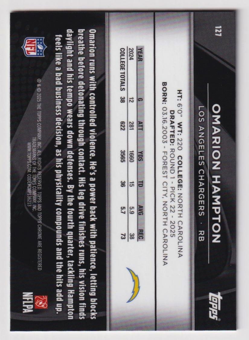 2025 Topps Chrome Black #127 Omarion Hampton