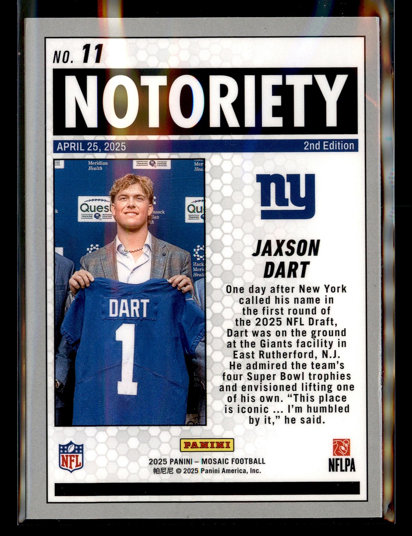 2025 Panini Mosaic #11 Jaxson Dart Notoriety