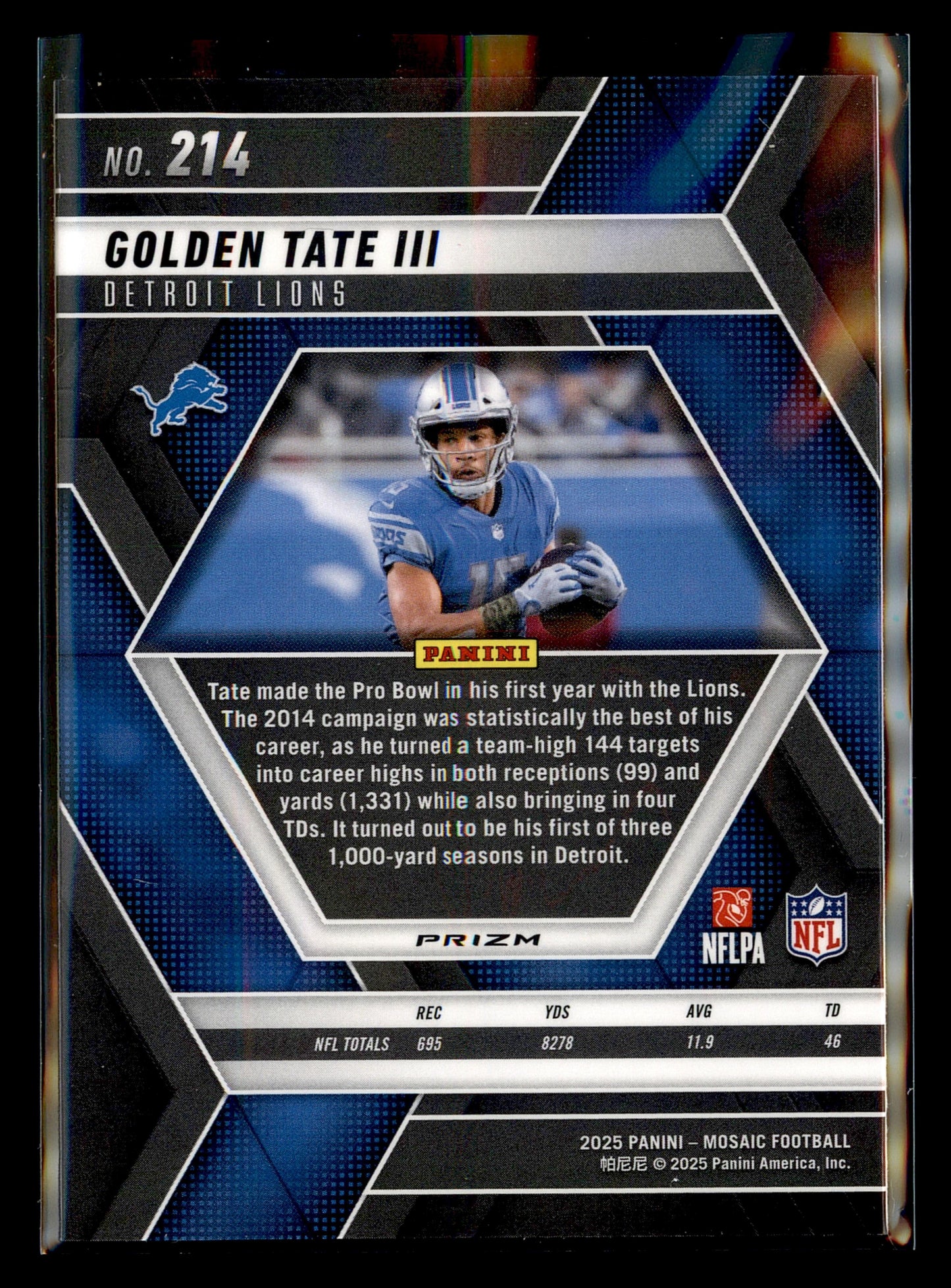 2025 Panini Mosaic #214 Golden Tate III Mosaic No Huddle Silver