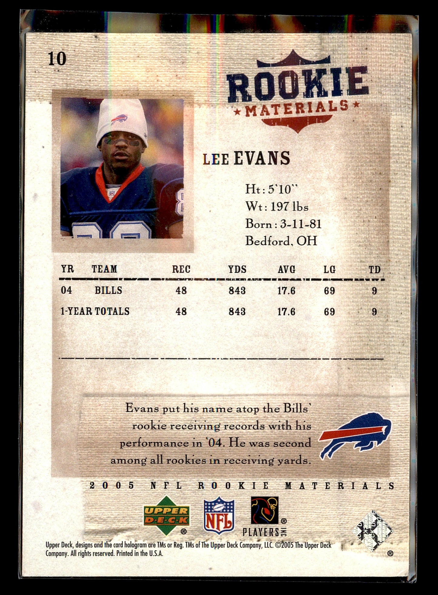 2005 Upper Deck Rookie Materials #10 Lee Evans