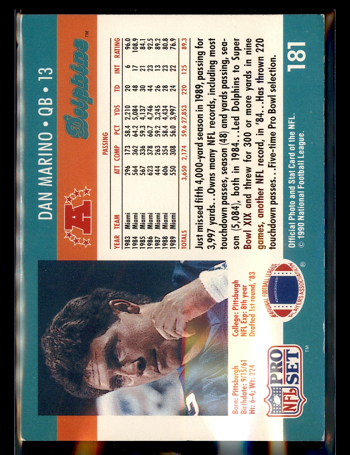 1990 Pro Set #181 Dan Marino