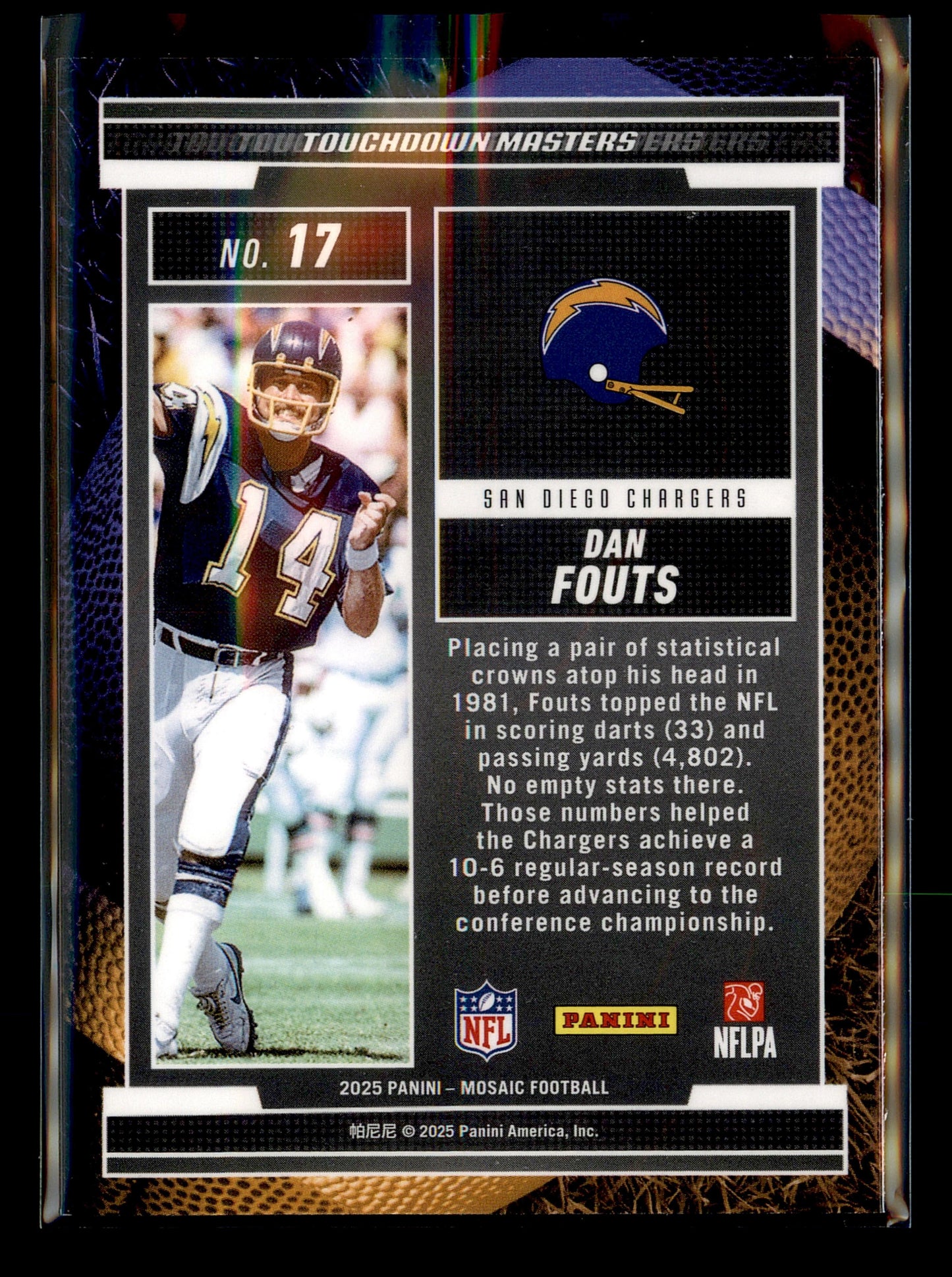 2025 Panini Mosaic #17 Dan Fouts Touchdown Masters