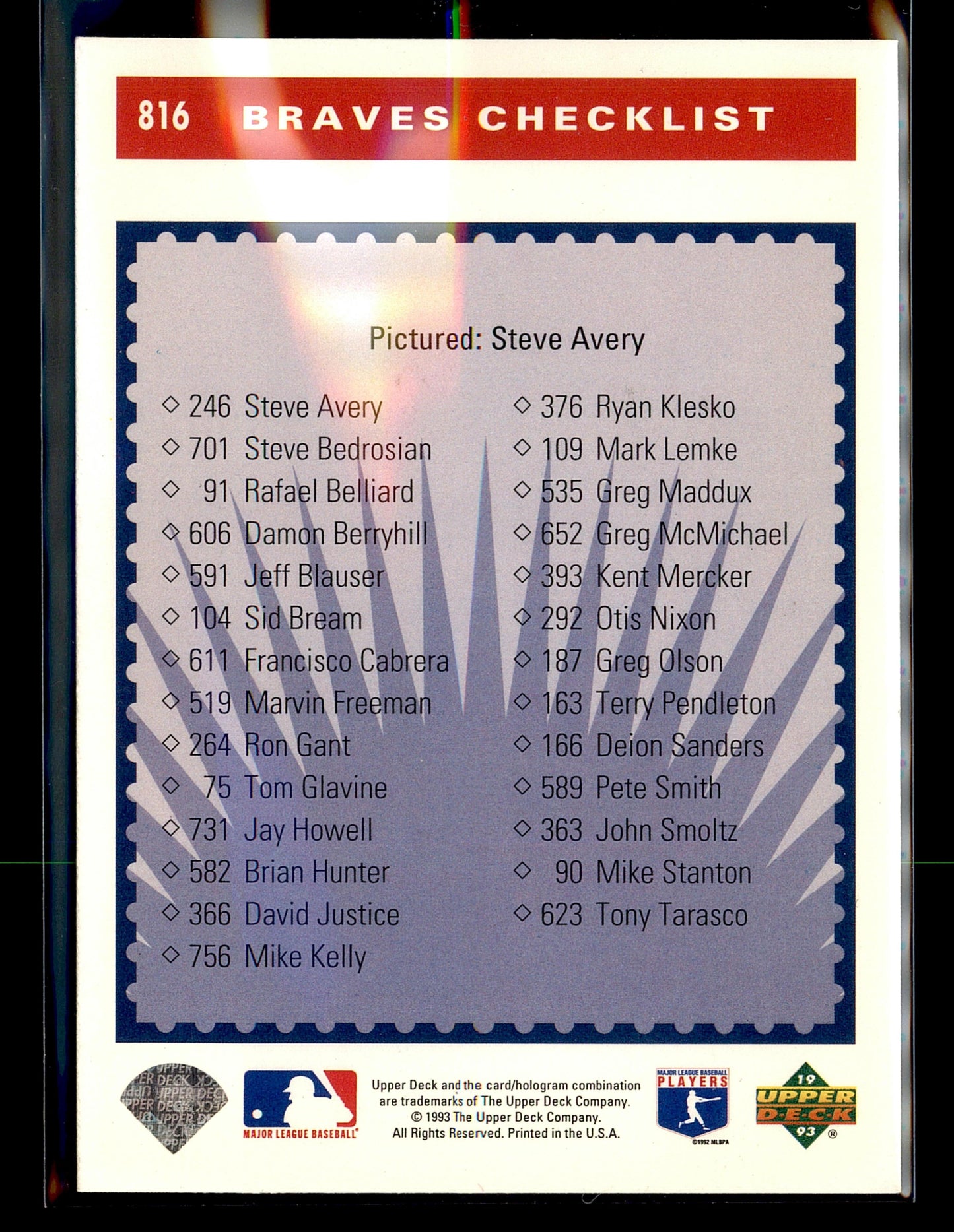 1993 Upper Deck #816 Steve Avery