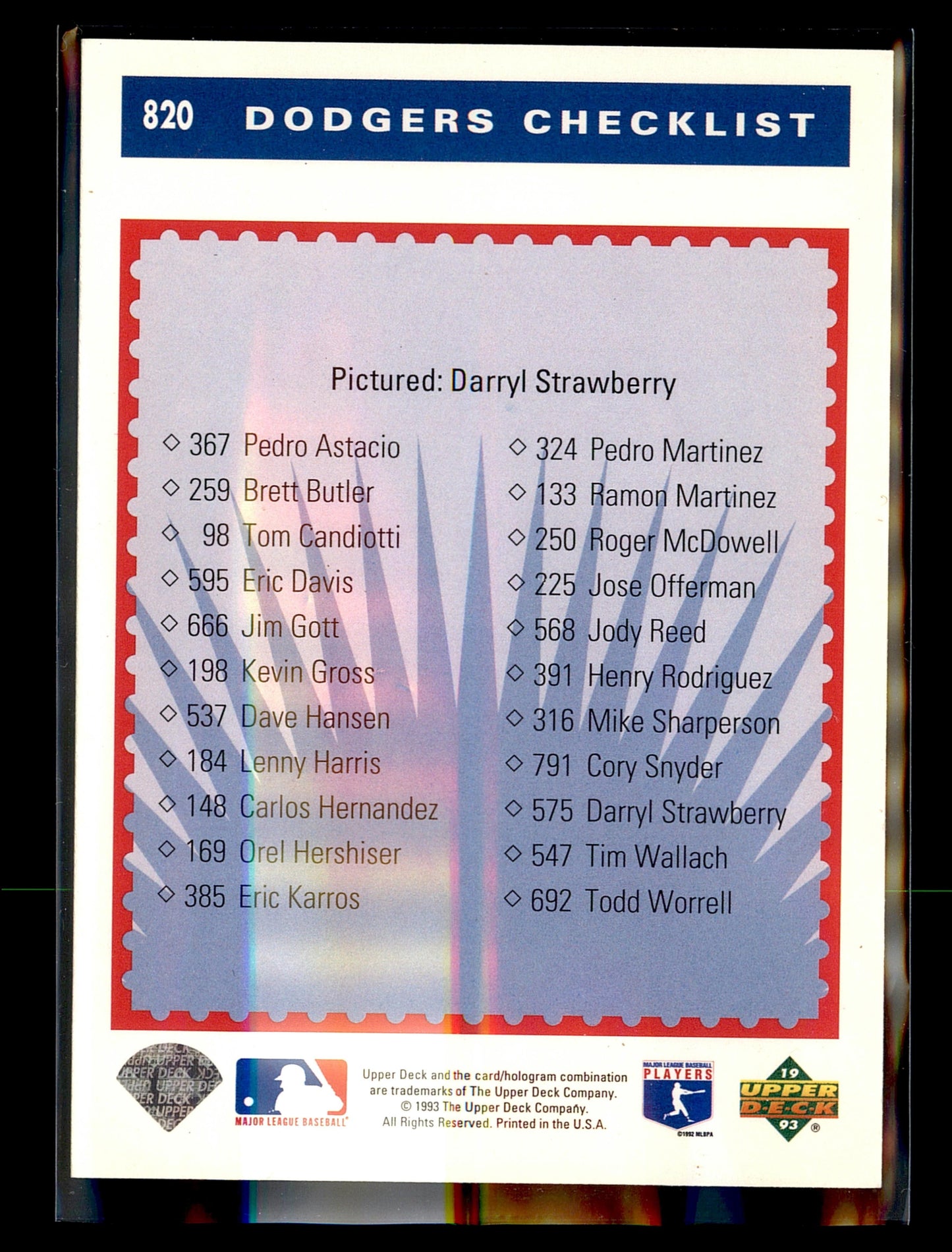 1993 Upper Deck #820 Darryl Strawberry