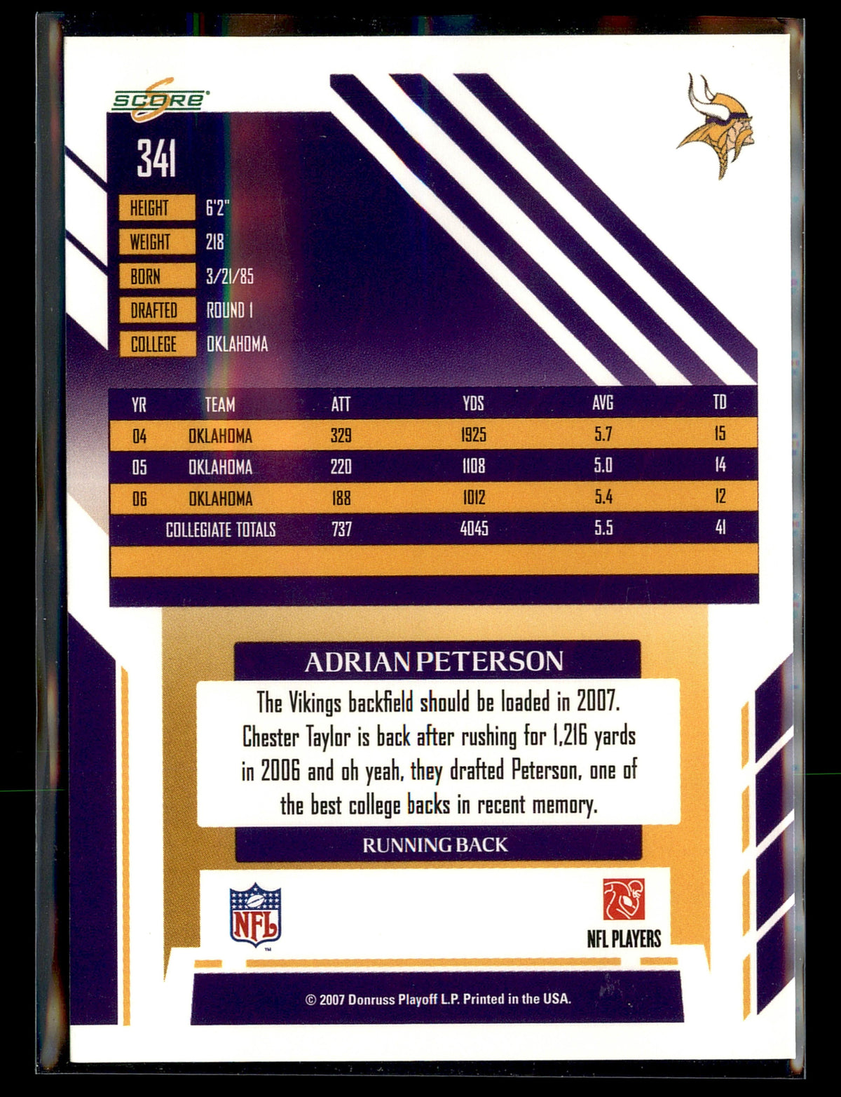 2007 Score #341 Adrian Peterson