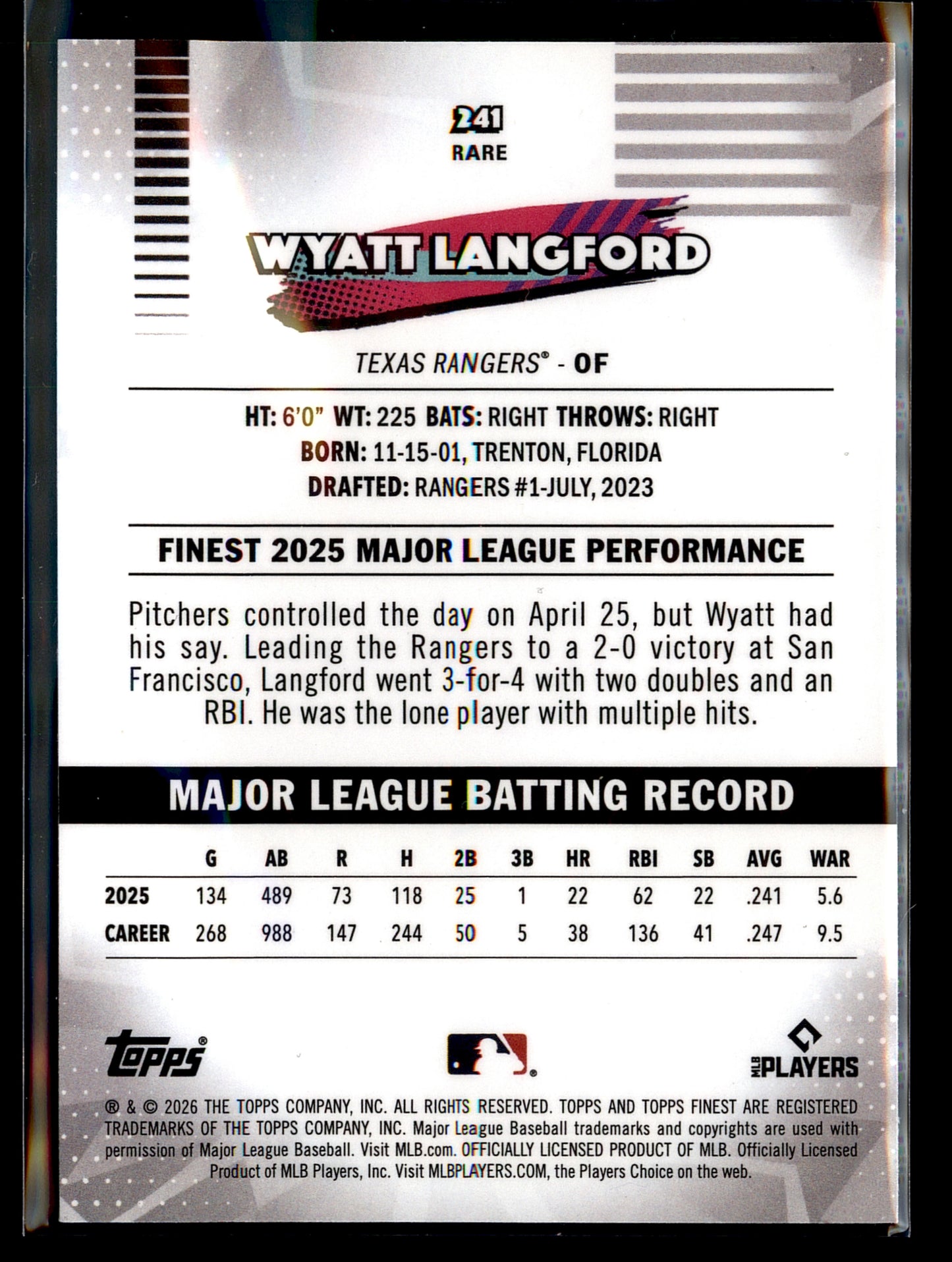 2026 Finest #241 Wyatt Langford