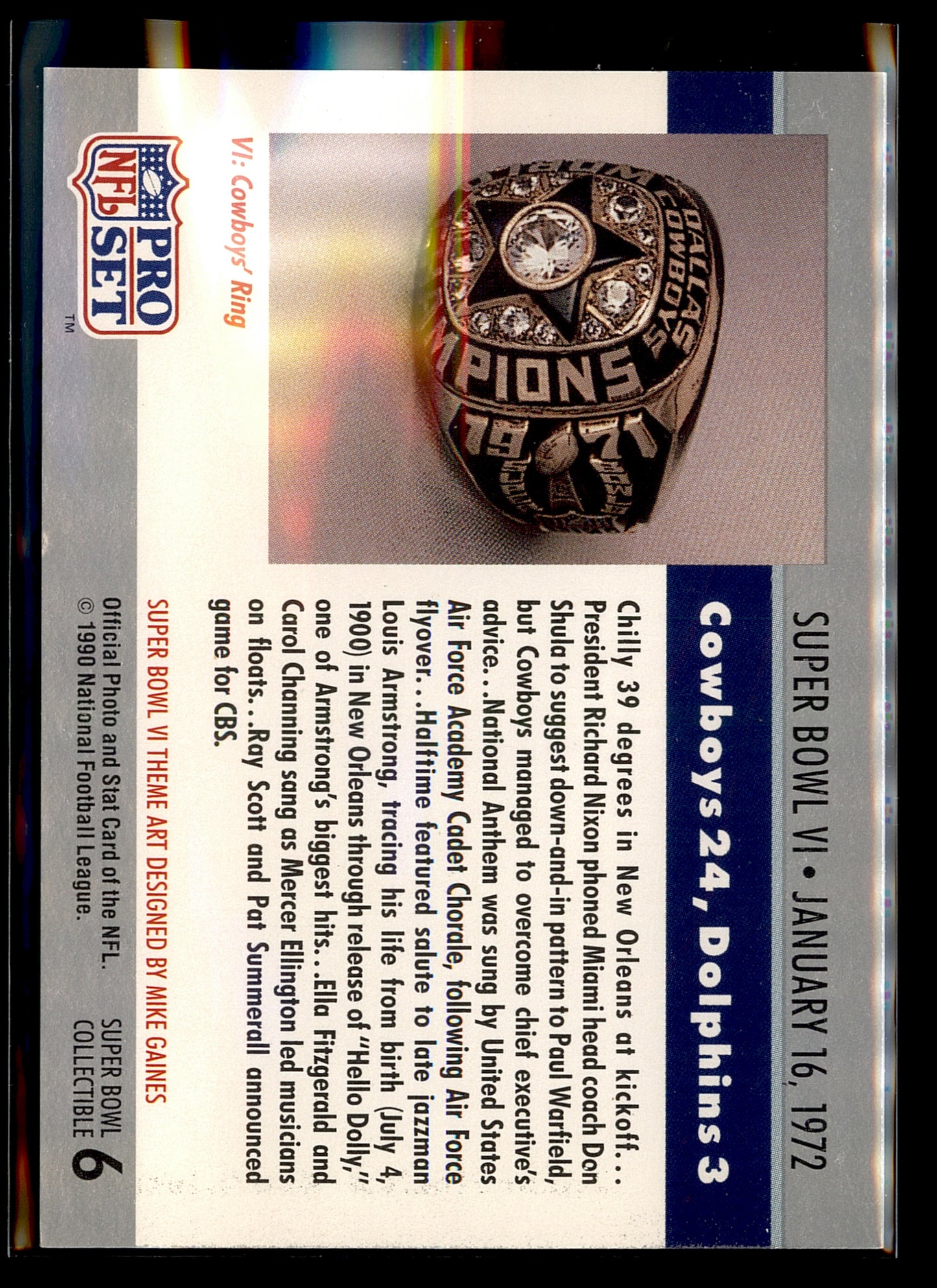 1990 Pro Set #6 Super Bowl VI SBVI Super Bowl Collectibles