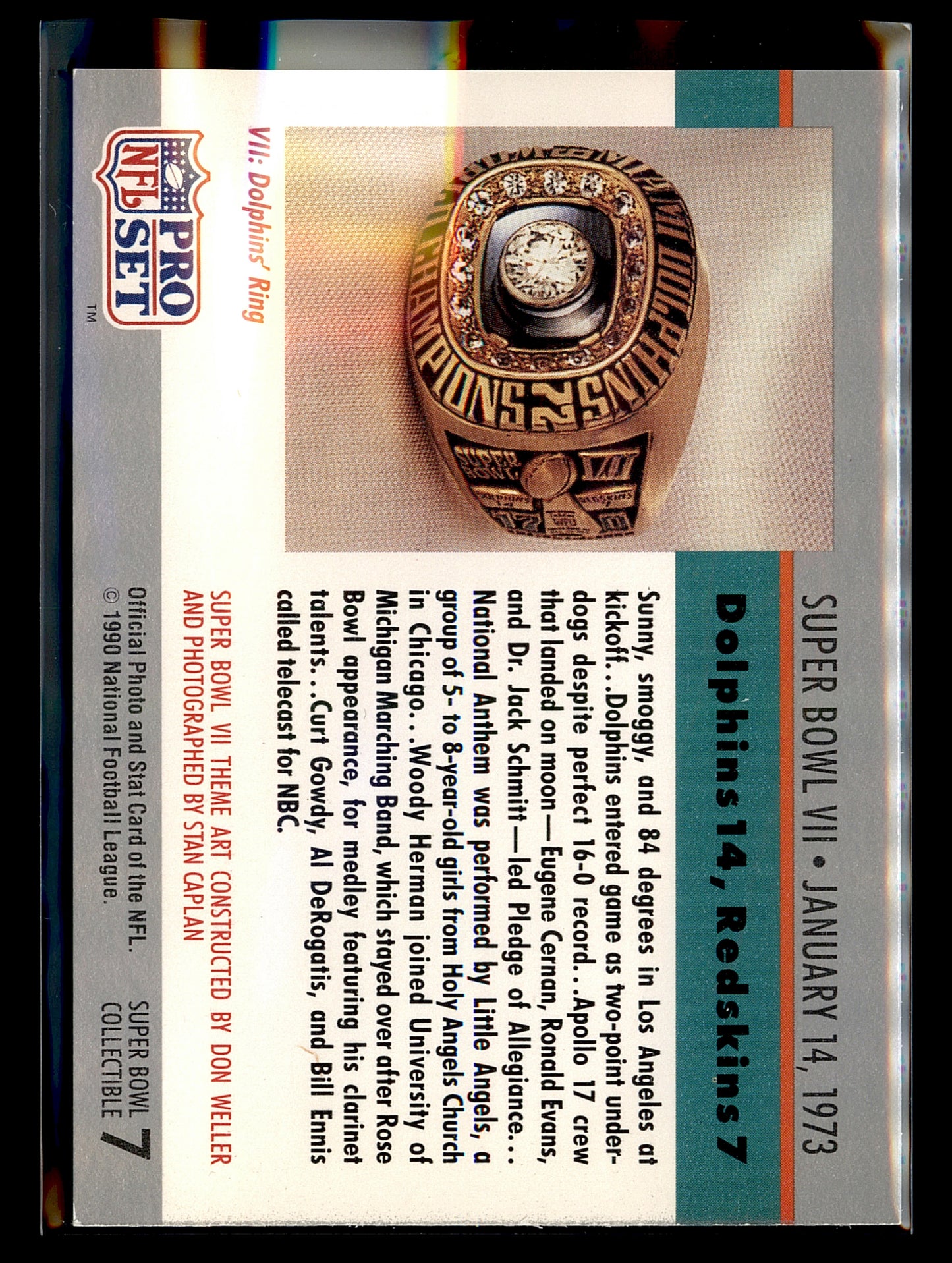 1990 Pro Set #7 Super Bowl VII SBVII Super Bowl Collectibles