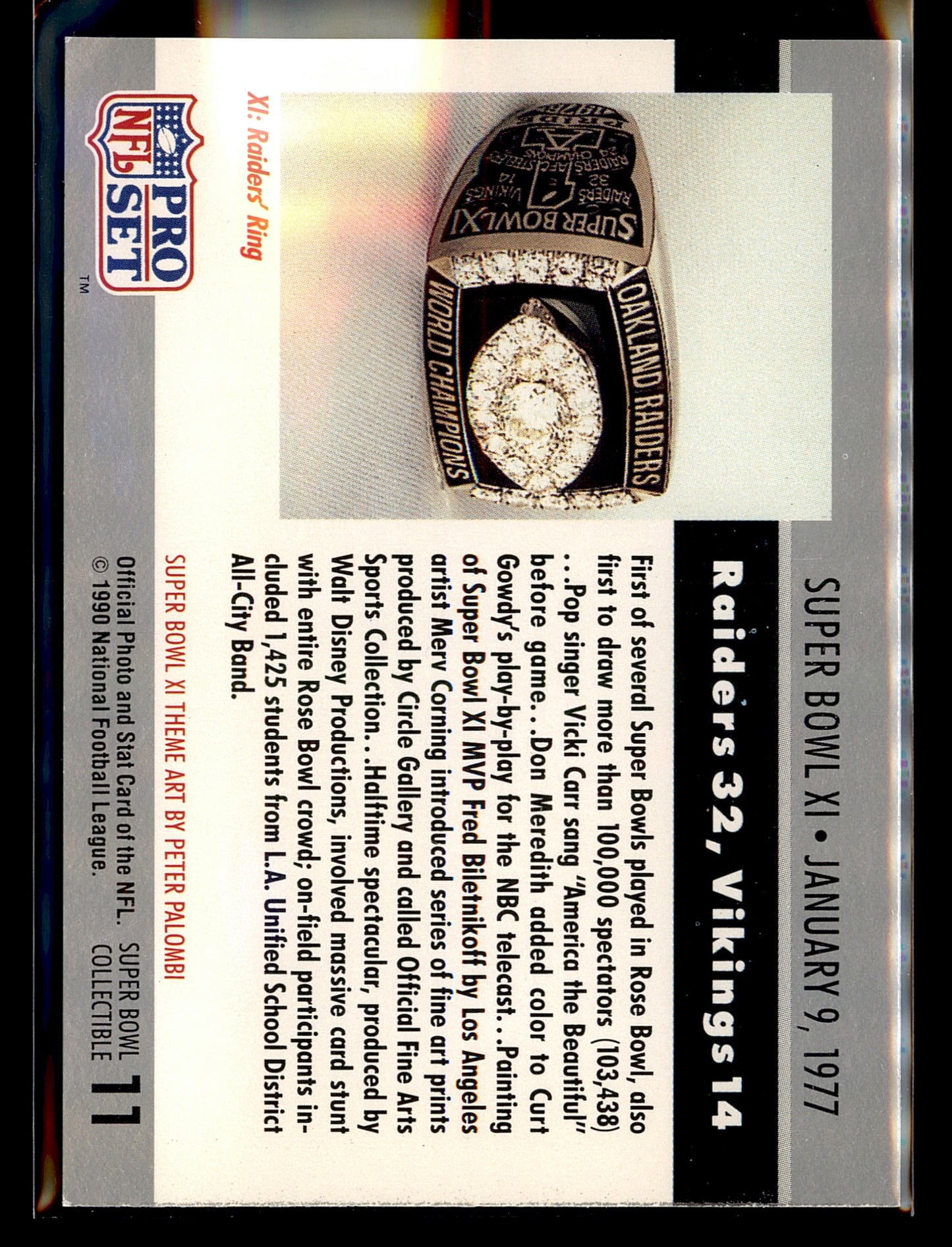 1990 Pro Set #11 Super Bowl XI SBXI Super Bowl Collectibles