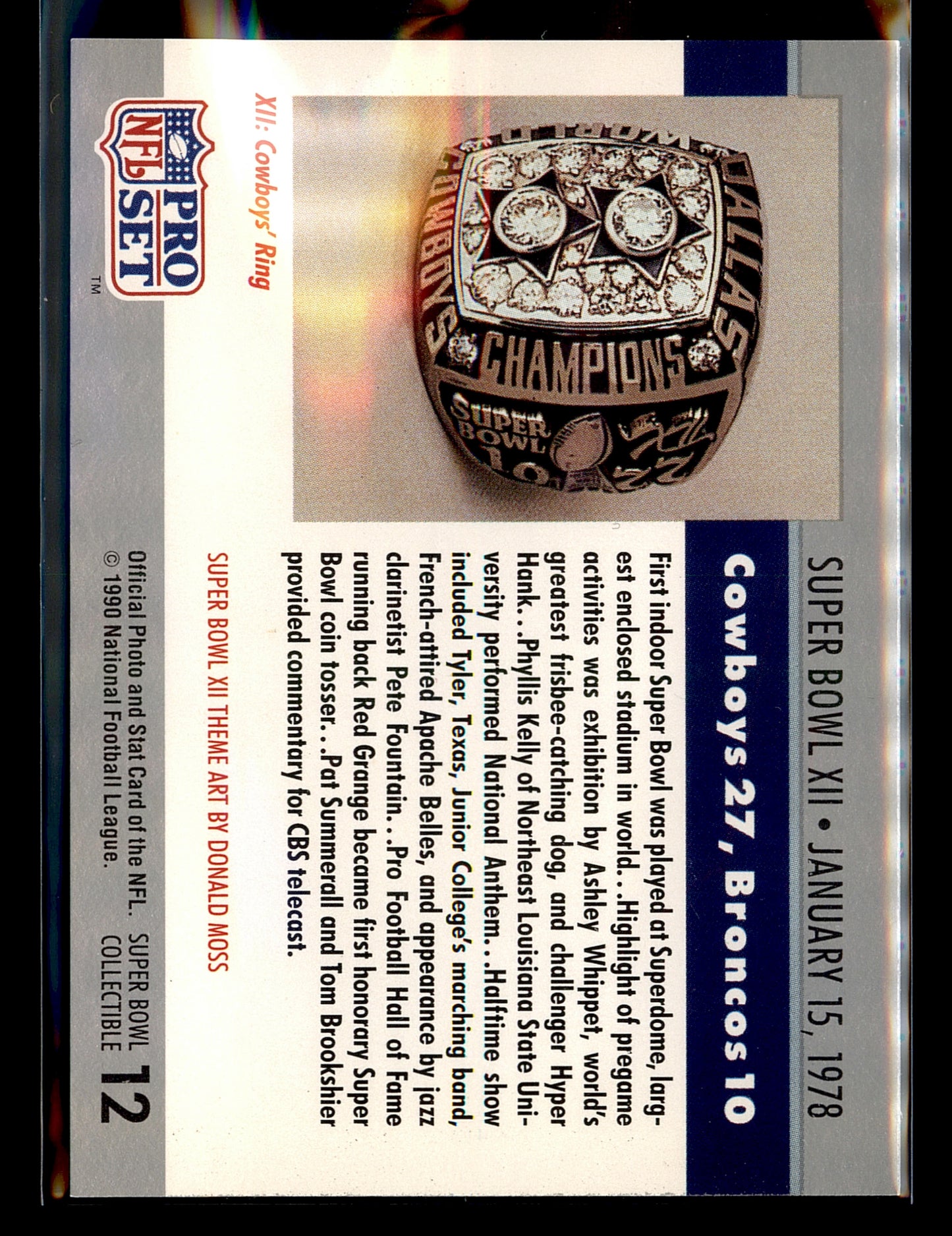 1990 Pro Set #12 Super Bowl XII SBXII Super Bowl Collectibles