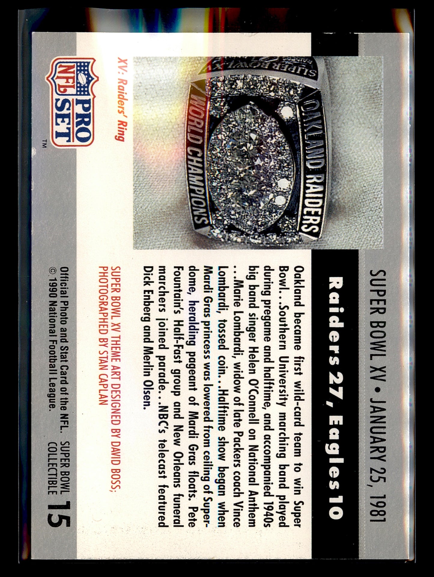 1990 Pro Set #15 Super Bowl XV SBXV Super Bowl Collectibles