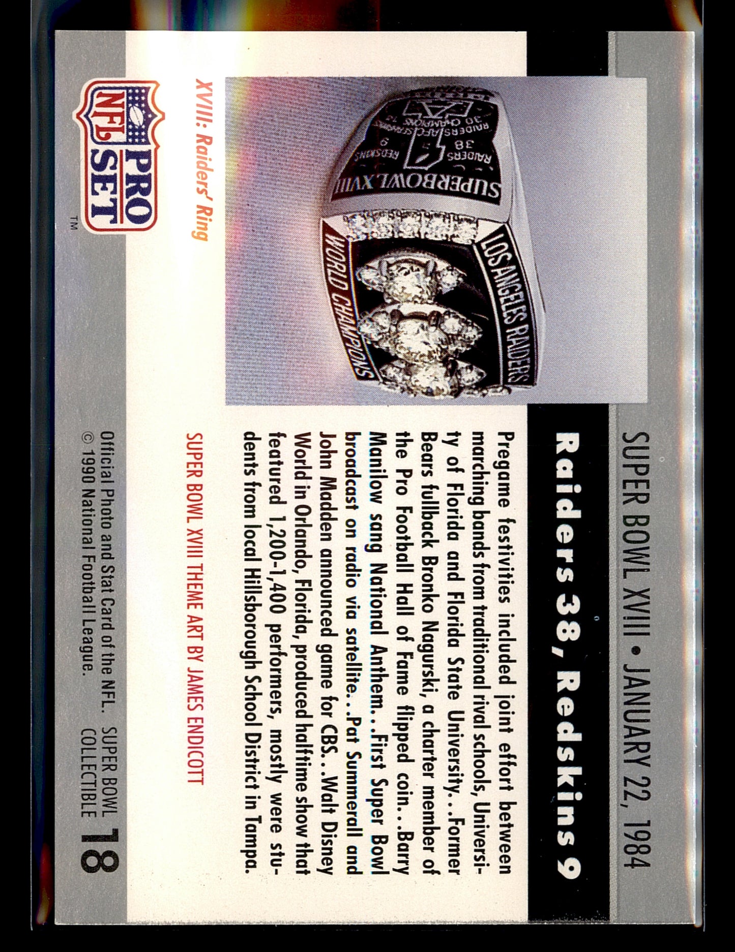 1990 Pro Set #18 Super Bowl XVIII SBXVIII Super Bowl Collectibles
