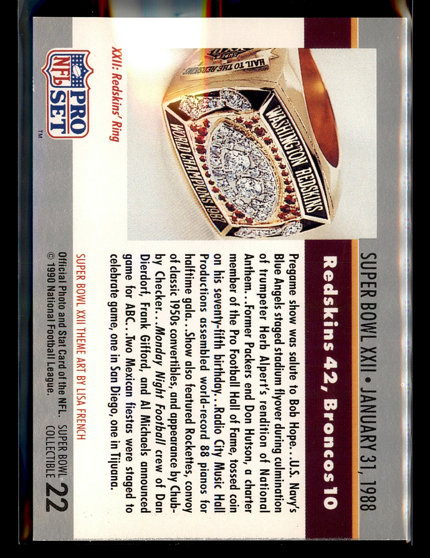 1990 Pro Set #22a Super Bowl XXII SBXXII, Super Bowl Collectibles