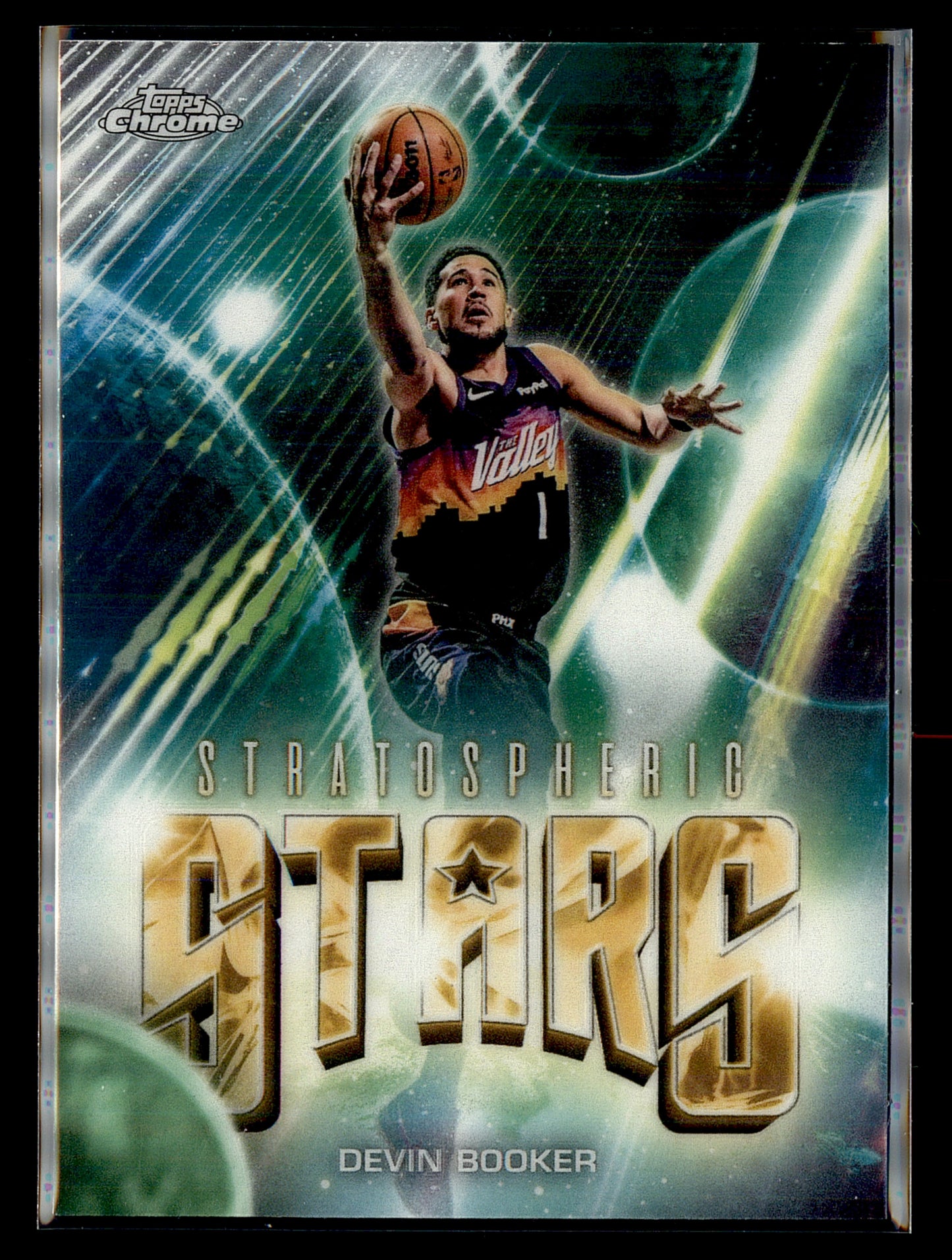 2025-26 Topps Chrome Update Devin Booker Stratospheric Stars Refractor Suns