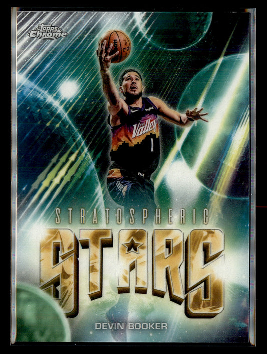 2025-26 Topps Chrome Update Devin Booker Stratospheric Stars Refractor Suns