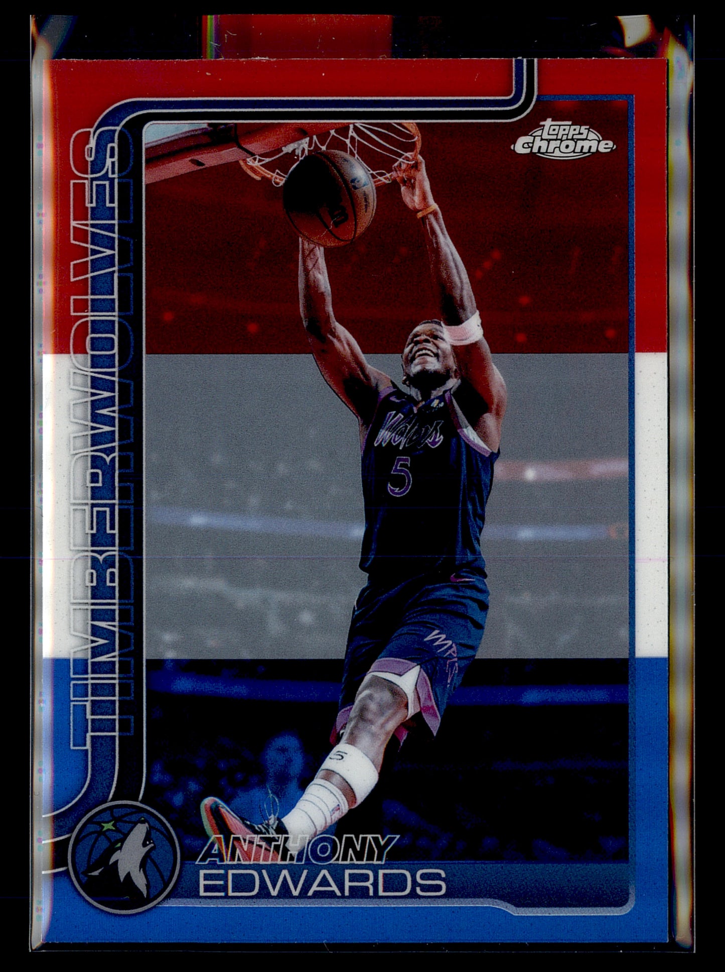 2025-26 Topps Chrome Update #17 Anthony Edwards Red White and Blue Refractor