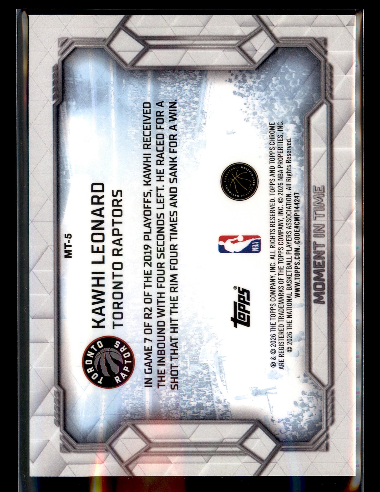 2025-26 Topps Chrome Update #MT-5 Kawhi Leonard Moment In Time
