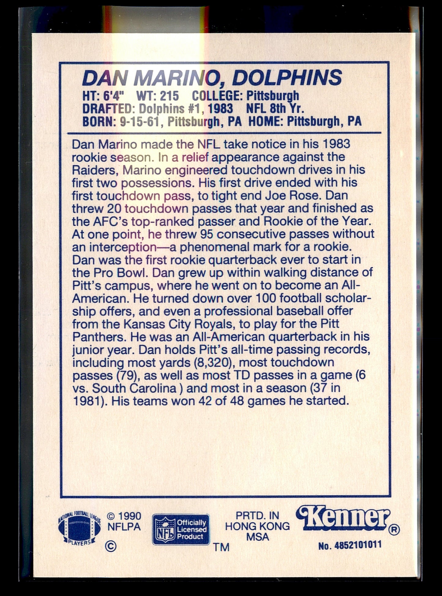 1990 Kenner Starting Lineup Cards #4852101011 Dan Marino