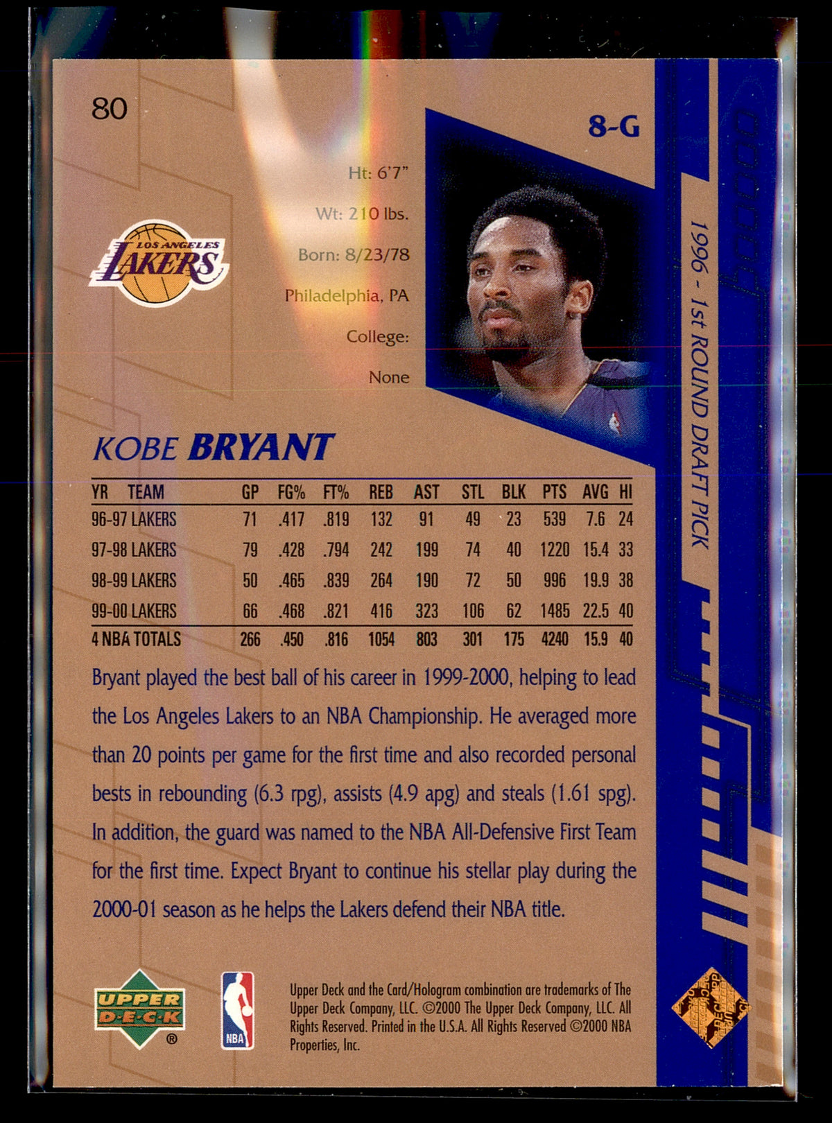 2000-01 Upper Deck #80 Kobe Bryant