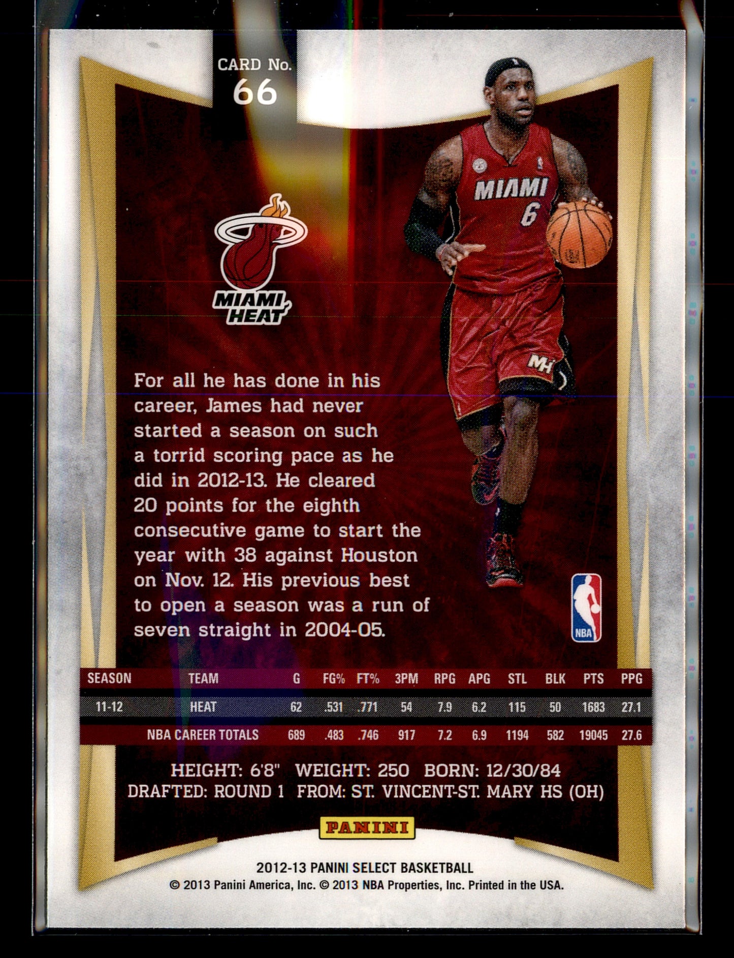 2012-13 Panini Select #66 LeBron James