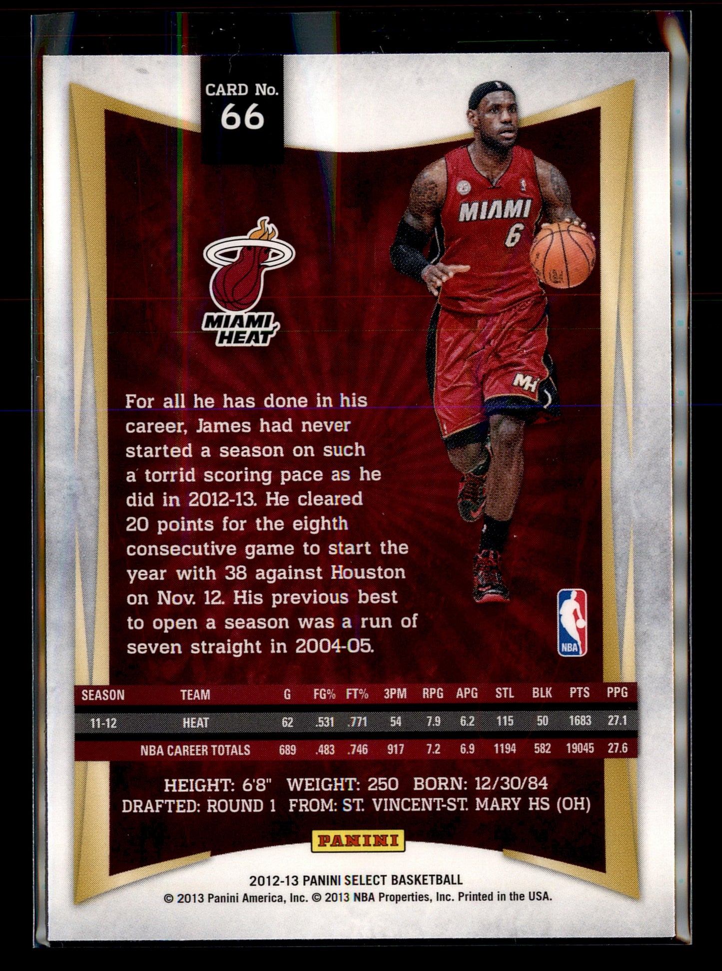 2012-13 Panini Select #66 LeBron James