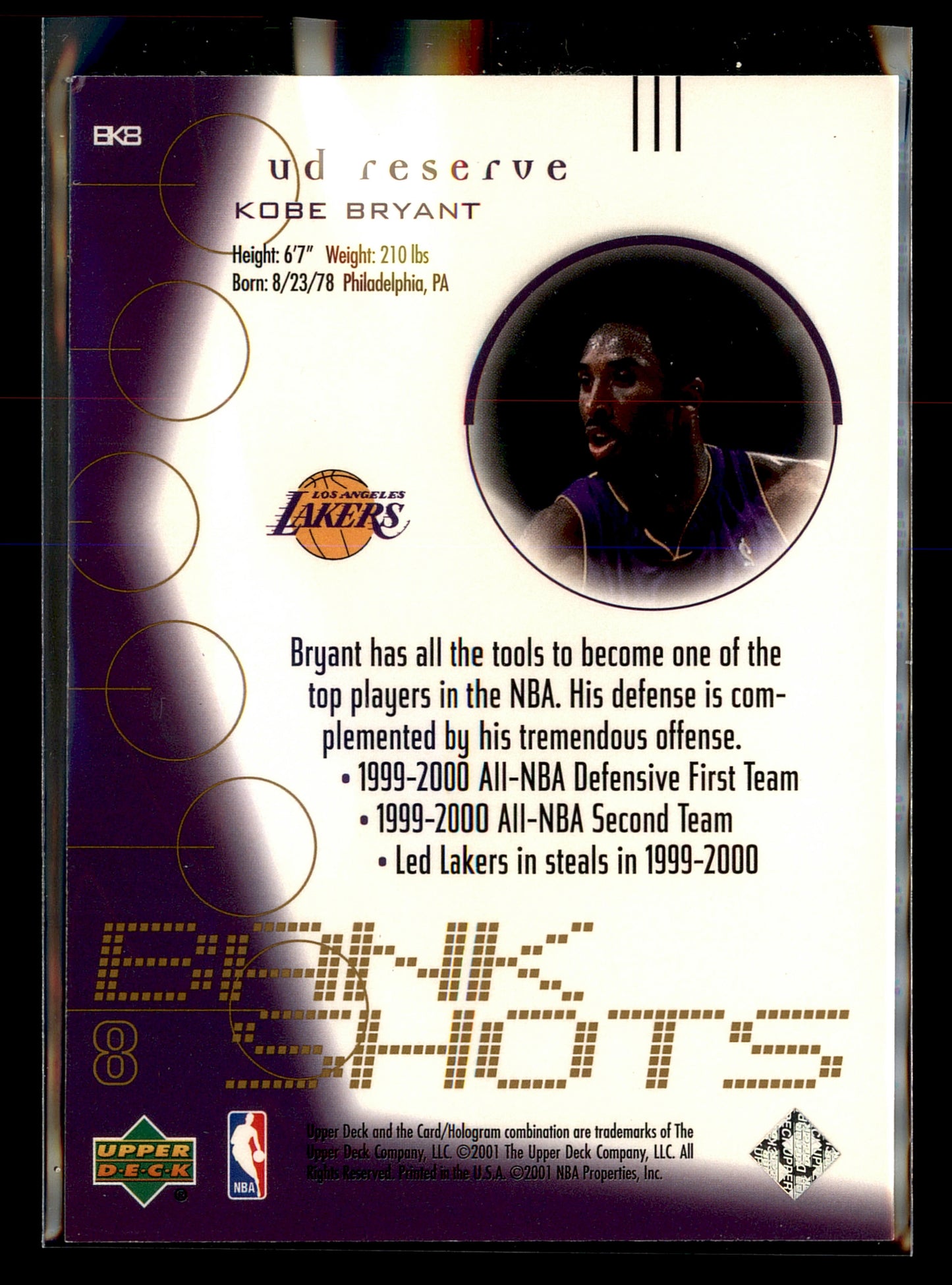 2000-01 UD Reserve #BK8 Kobe Bryant Bank Shots