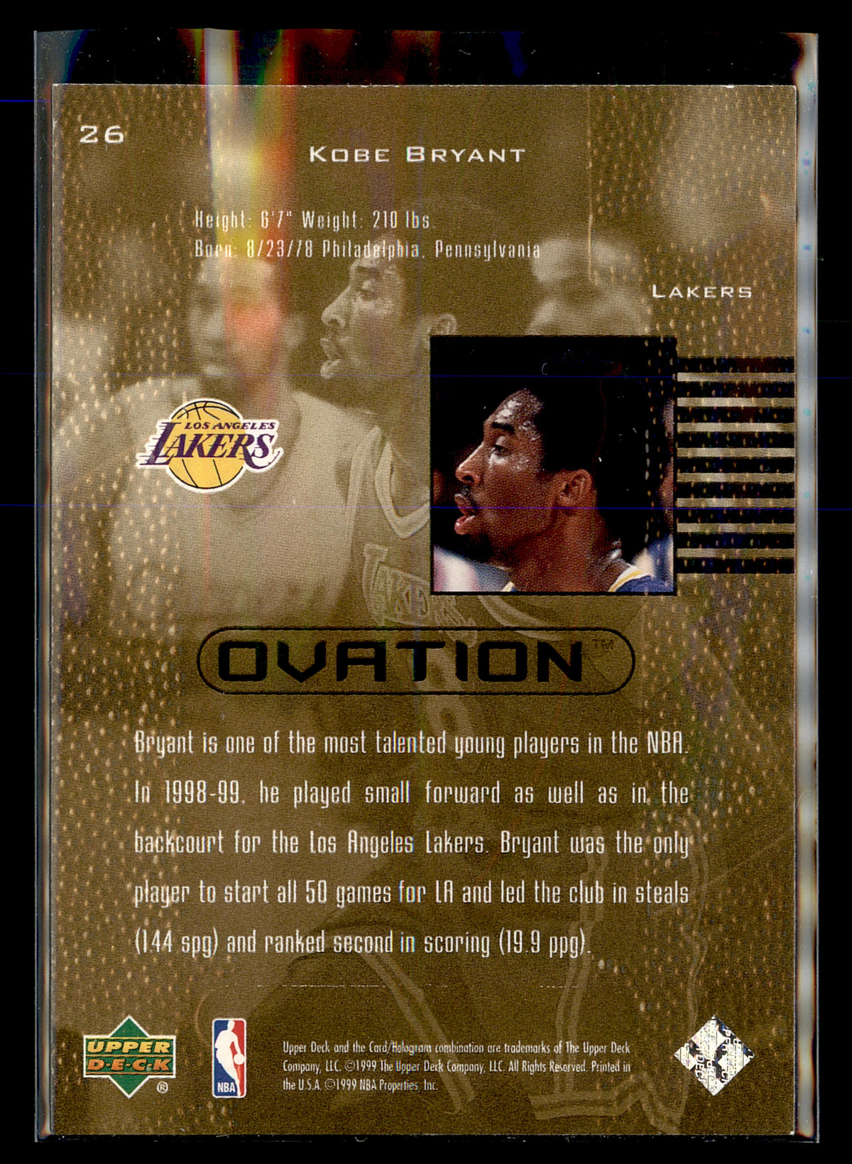 1999-00 Upper Deck Ovation #26 Kobe Bryant