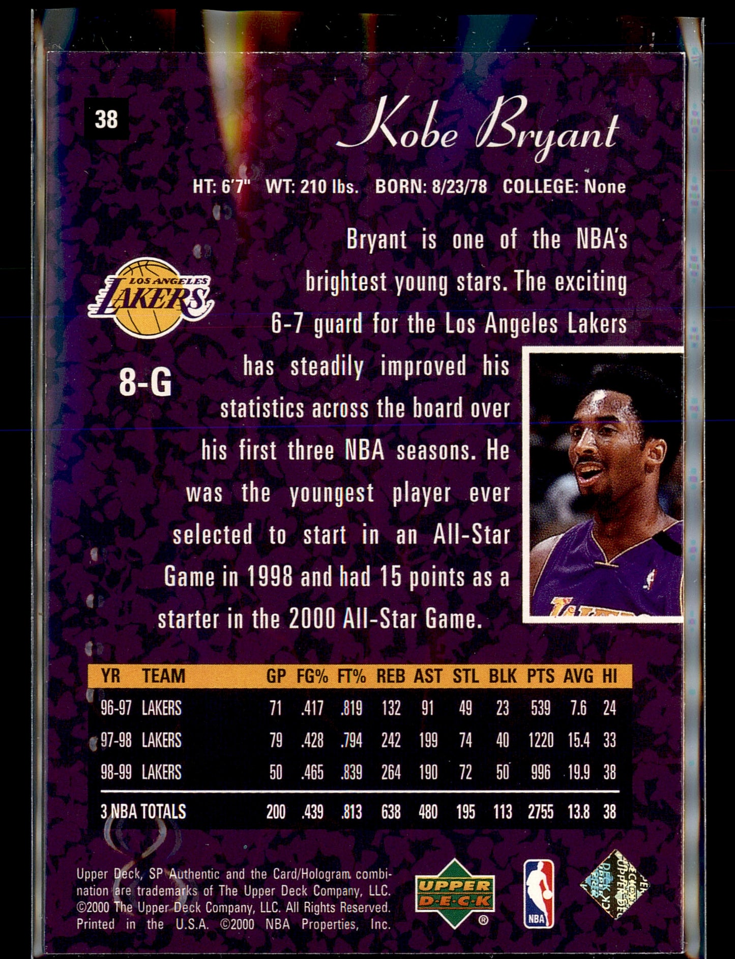 1999-00 SP Authentic #38 Kobe Bryant