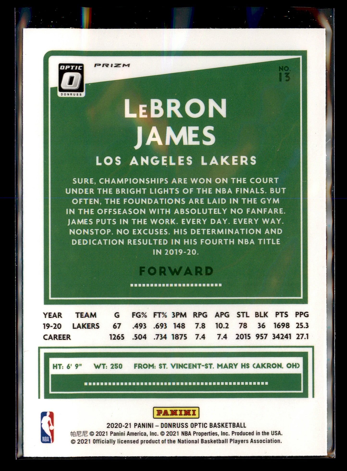 2020-21 Donruss Optic #13 LeBron James Hyper Pink